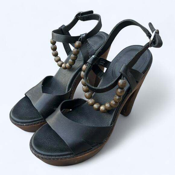 Ugg Naima Wood Platform Heel Sandals Women's size 7  Black Beaded Boho Retro - Picture 13 of 13